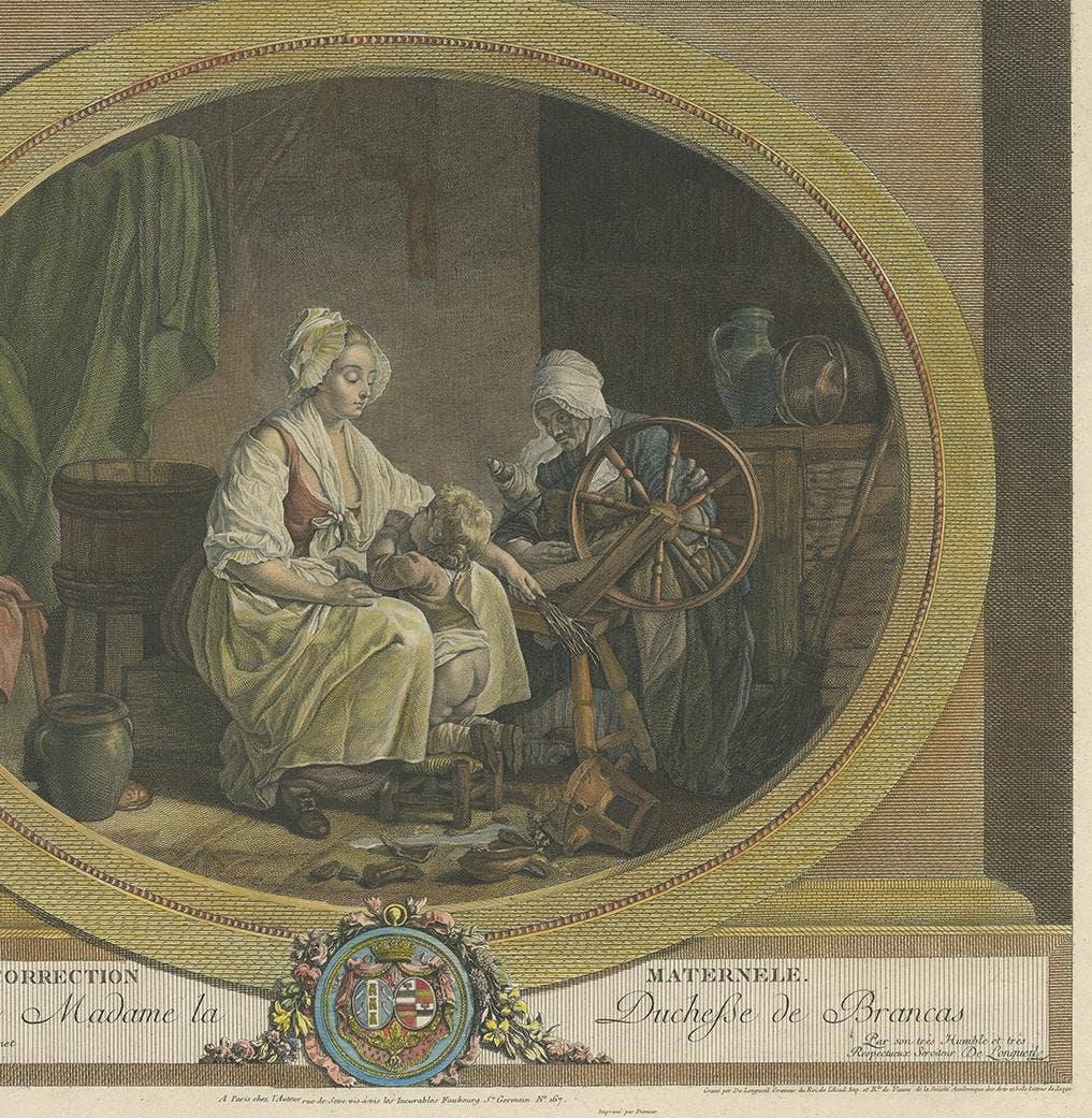 Antique Print Showing the Punishment of a Child Made After Aubry, circa 1790