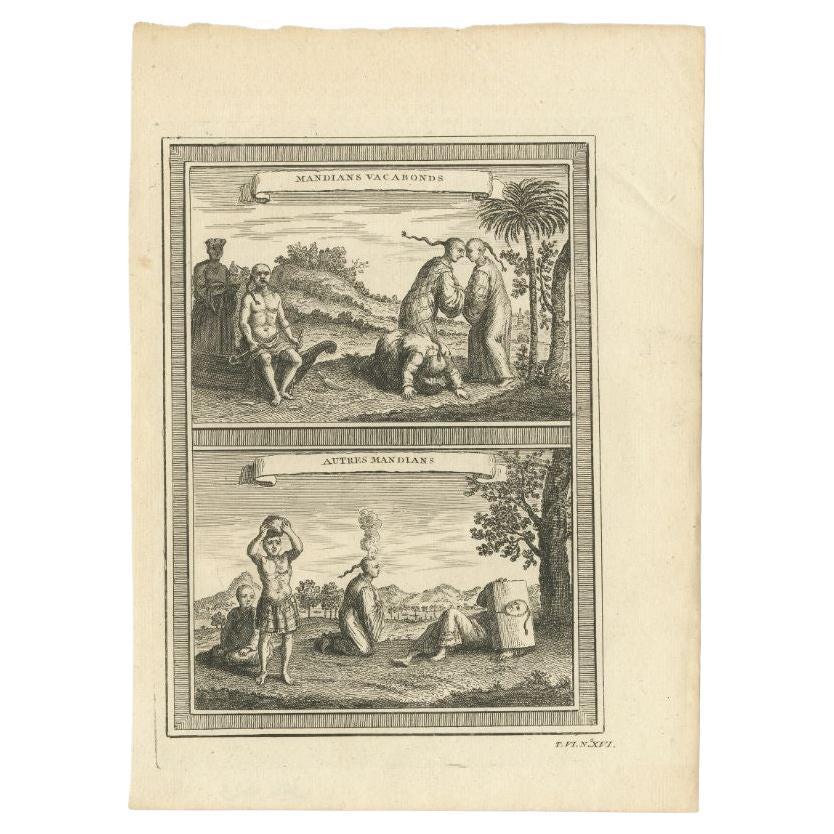 Antique Print showing Two views of so-called Mandians, China, 1748 For Sale