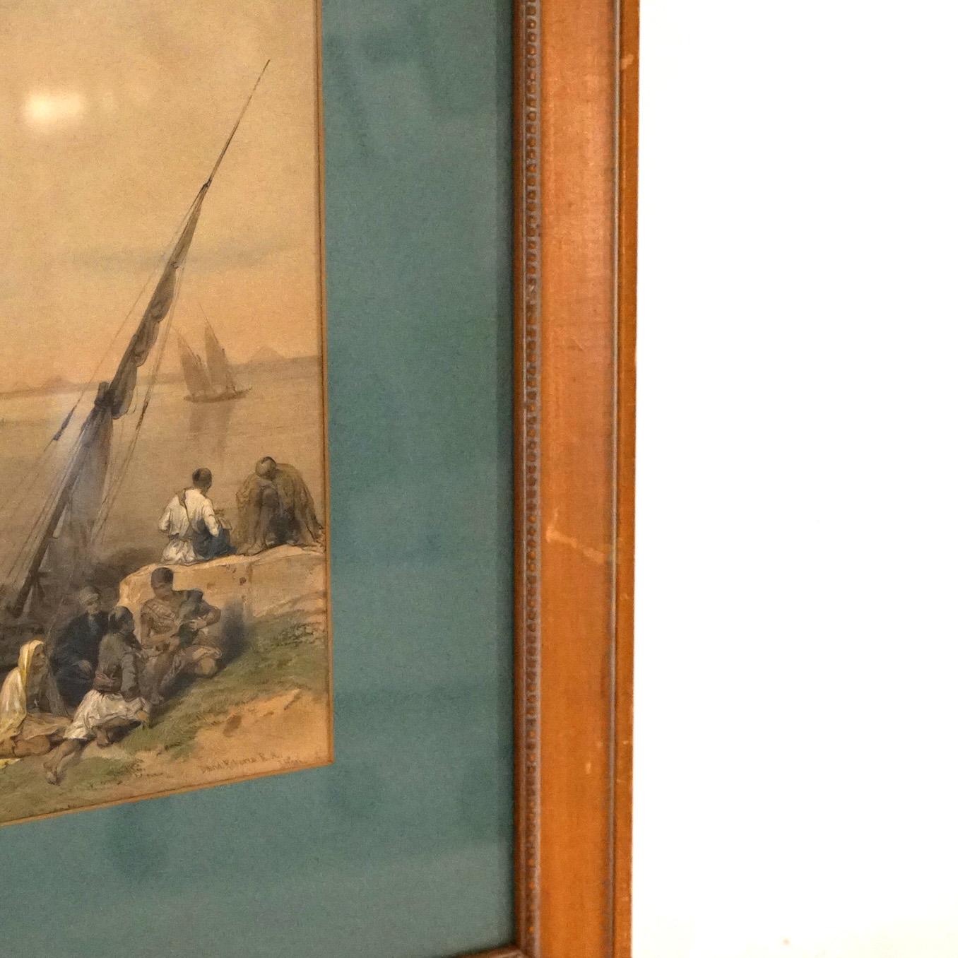 20ième siècle Gravure ancienne signée par David Roberts View Of The Nile-Ferry To Gizeh