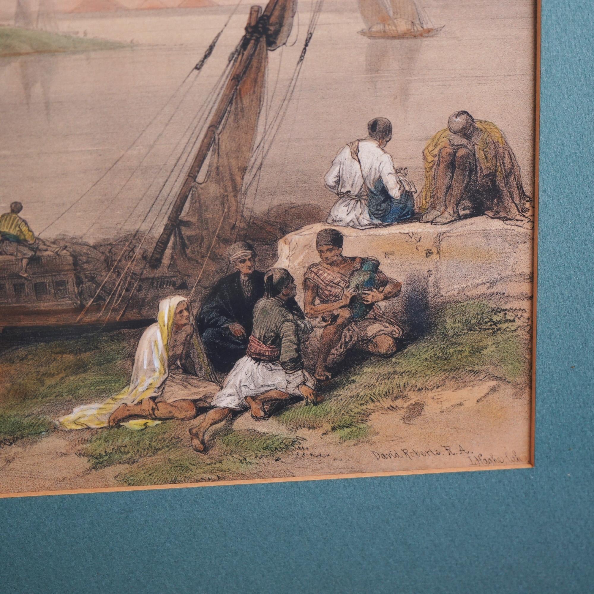 Gravure ancienne signée par David Roberts View Of The Nile-Ferry To Gizeh
