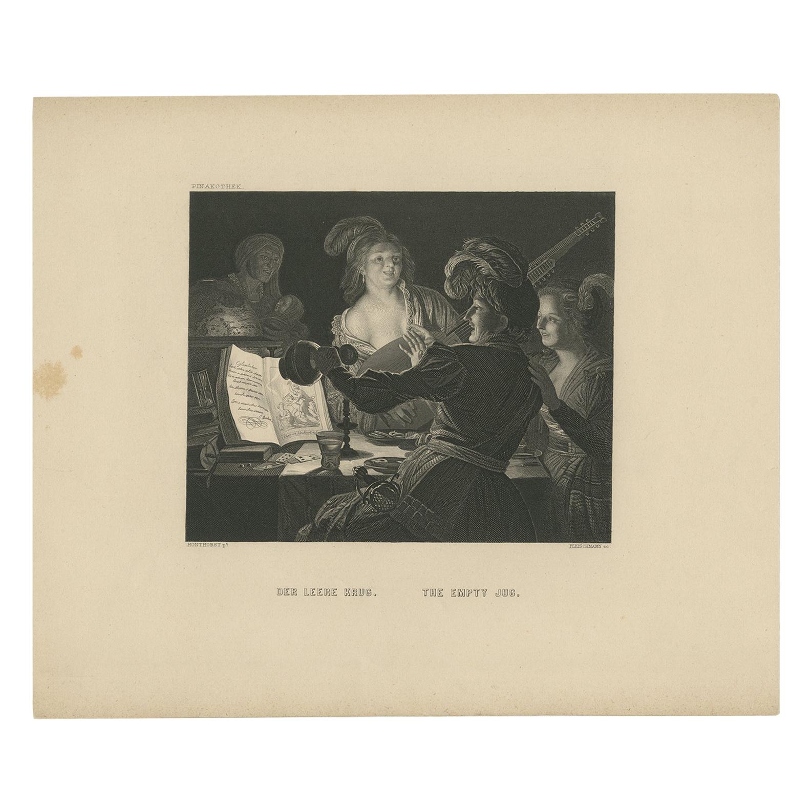 Stampa antica "La brocca vuota" di Fleischmann, 1865 circa in vendita