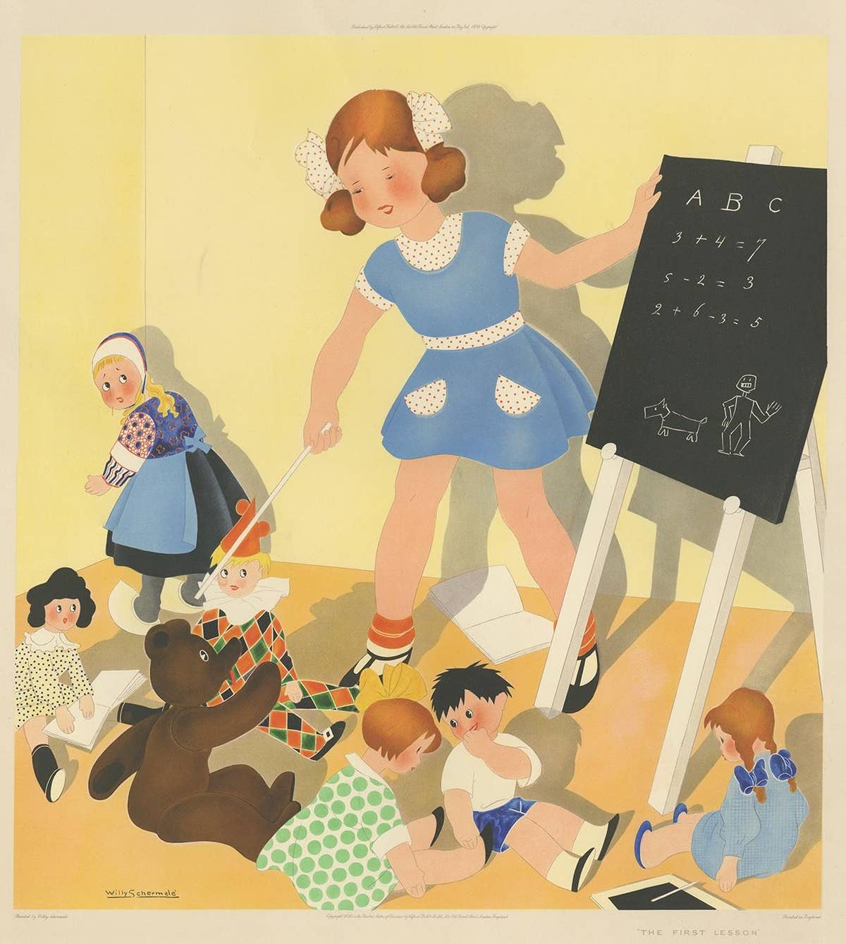 Antique Print 'The first Lesson' by W. Schermelé '1937'