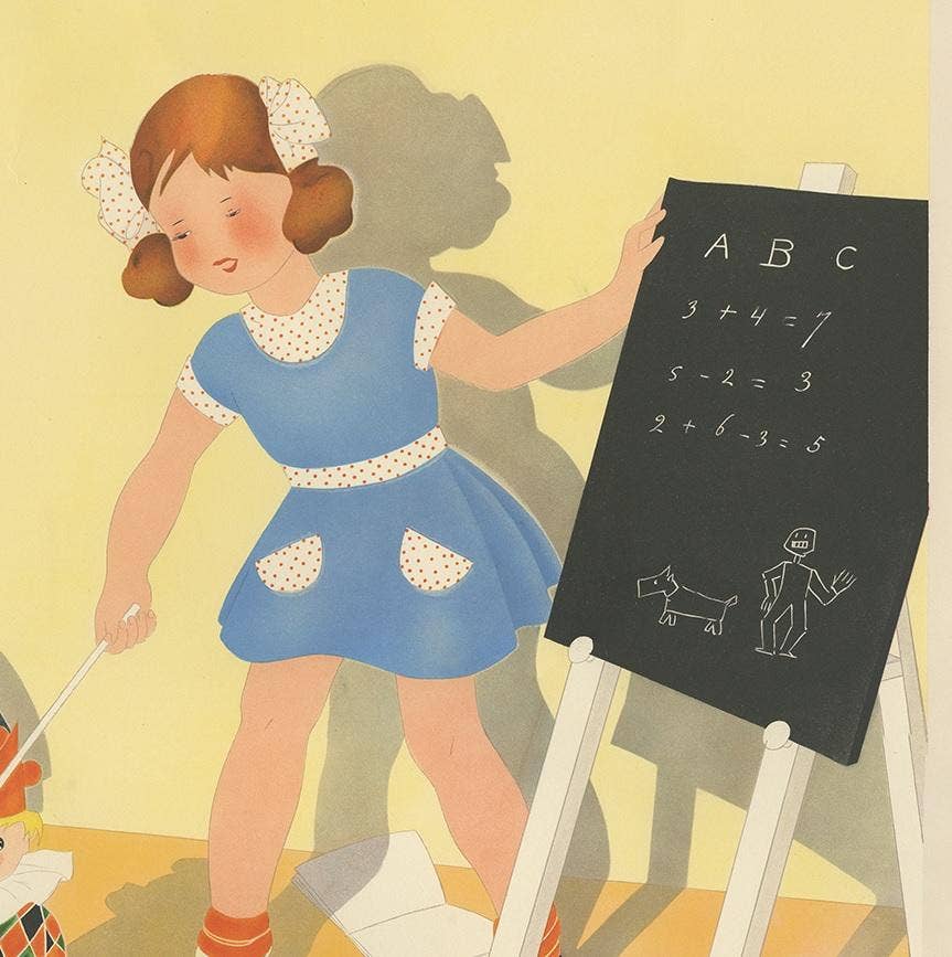 Antique Print 'The first Lesson' by W. Schermelé '1937'