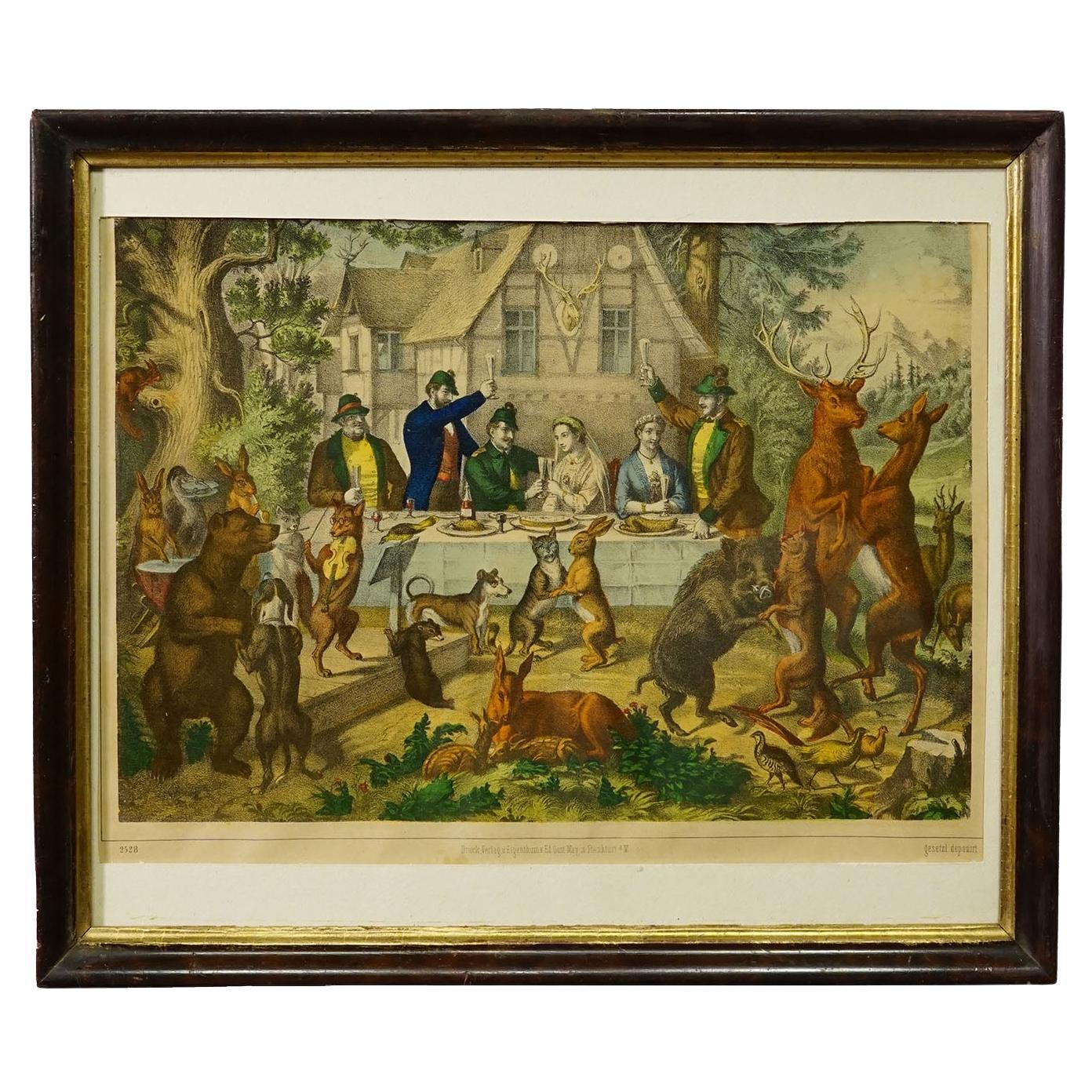 Estampe ancienne "The Hunter
s Wedding Feast", Allemagne, fin du XIXe siècle