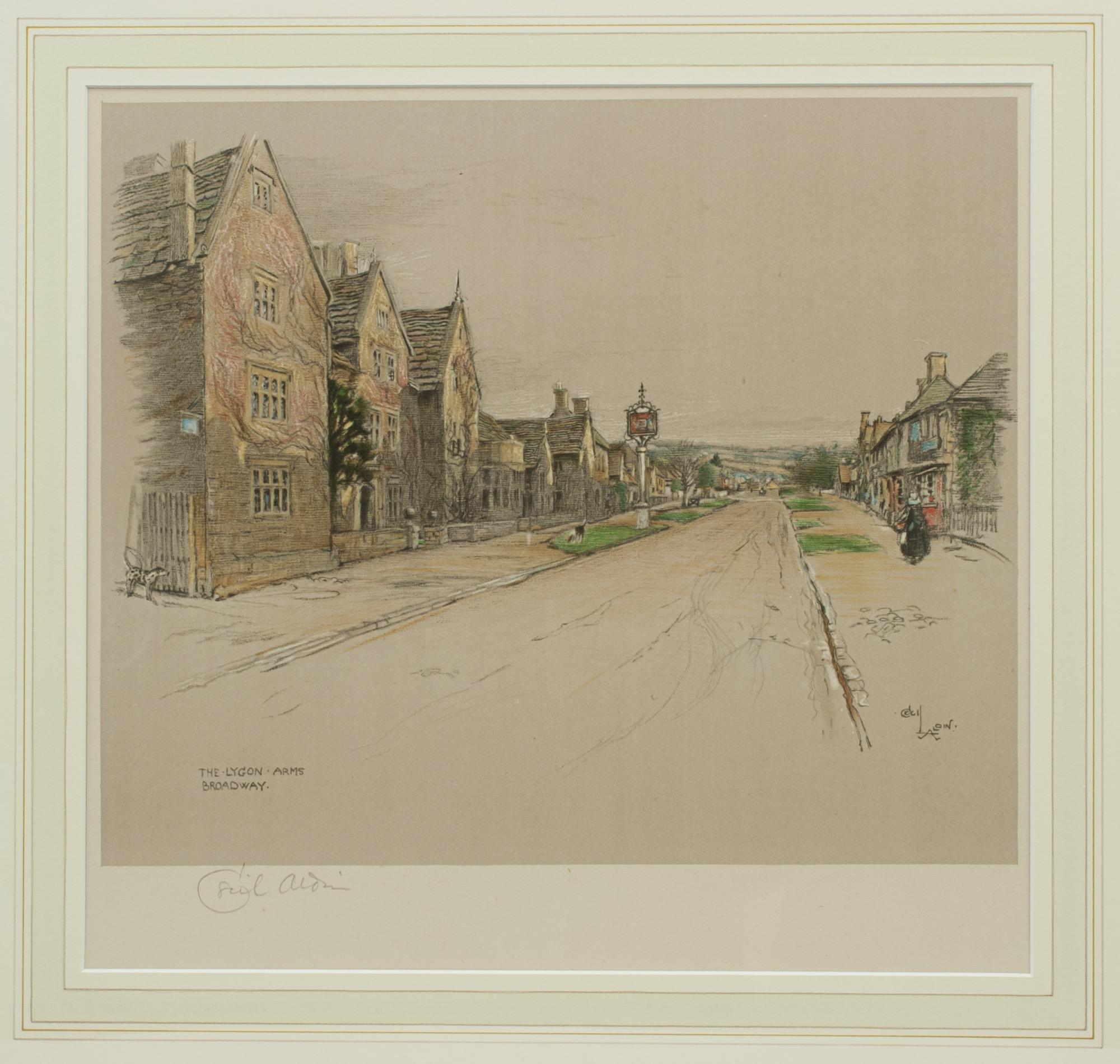 Antique Print, The Lygon Arms, Broadway by Cecil Aldin In Good Condition In Oxfordshire, GB