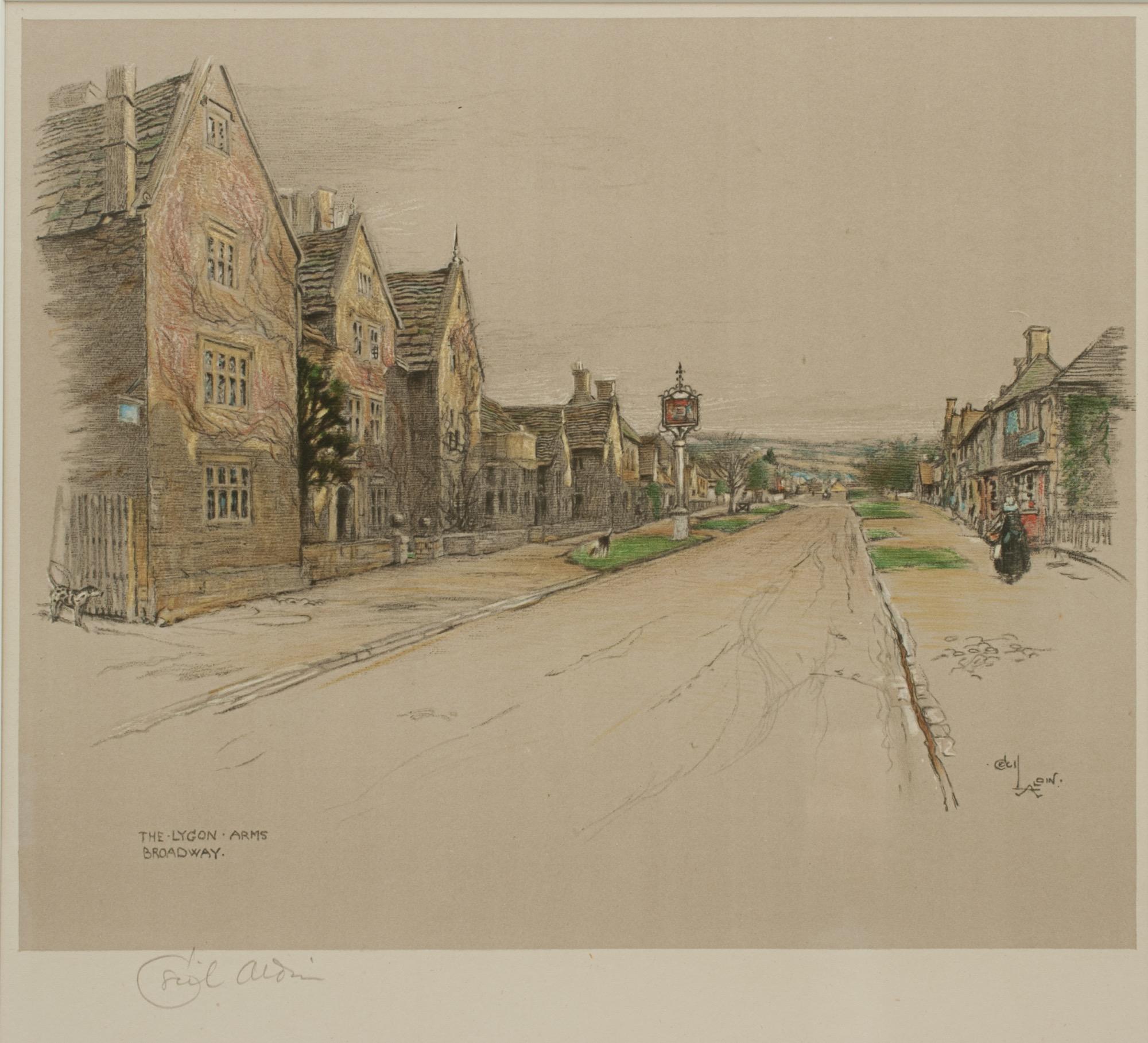 Early 20th Century Antique Print, The Lygon Arms, Broadway by Cecil Aldin