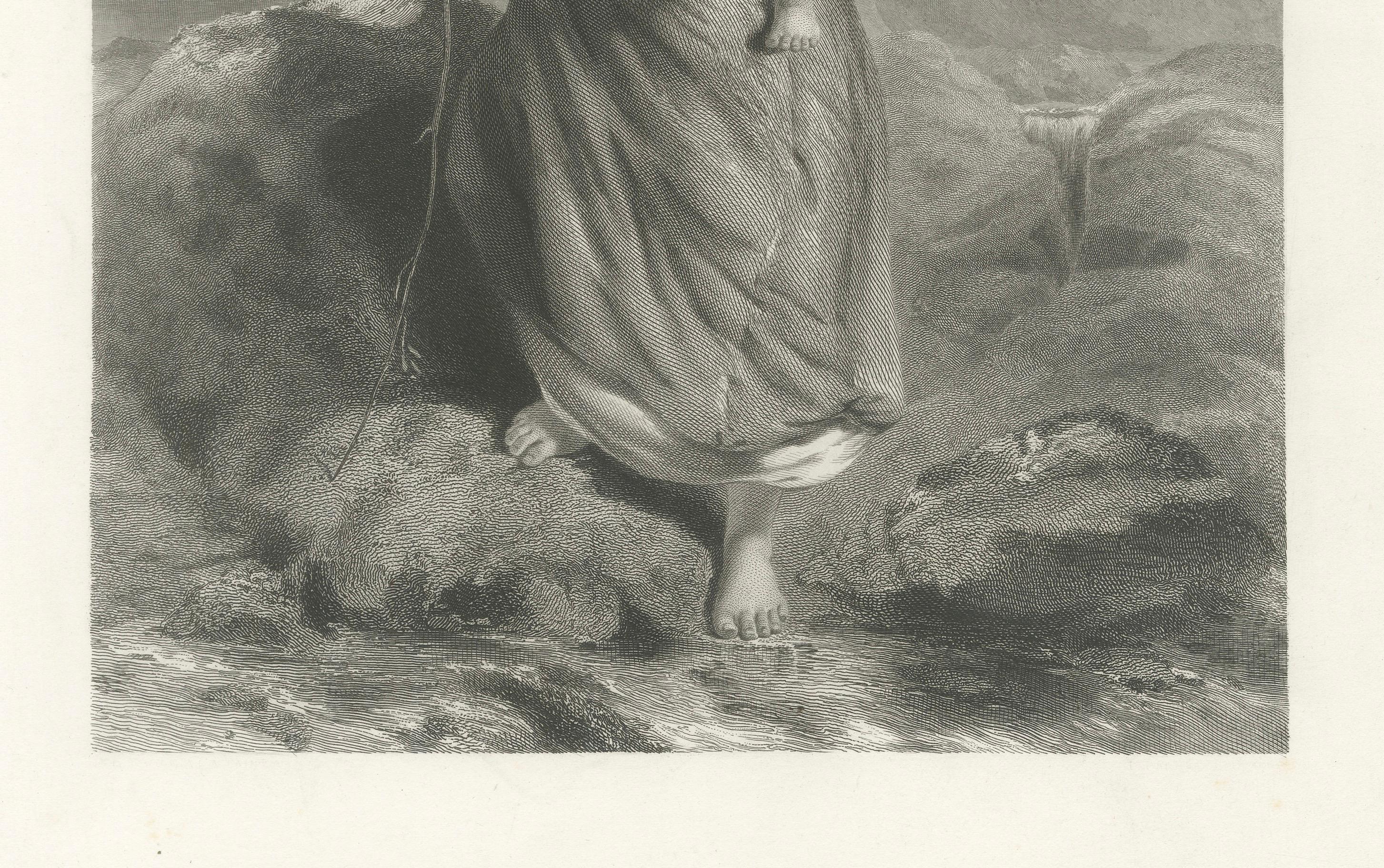Grabado antiguo - El montañero con el niño - Poole & Garner - c.1870 Inglés en venta