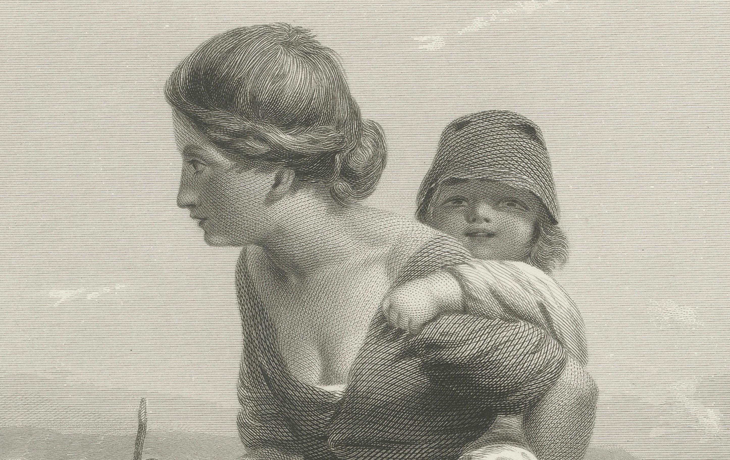 Grabado antiguo - El montañero con el niño - Poole & Garner - c.1870 en Bueno estado para la venta en Langweer, NL