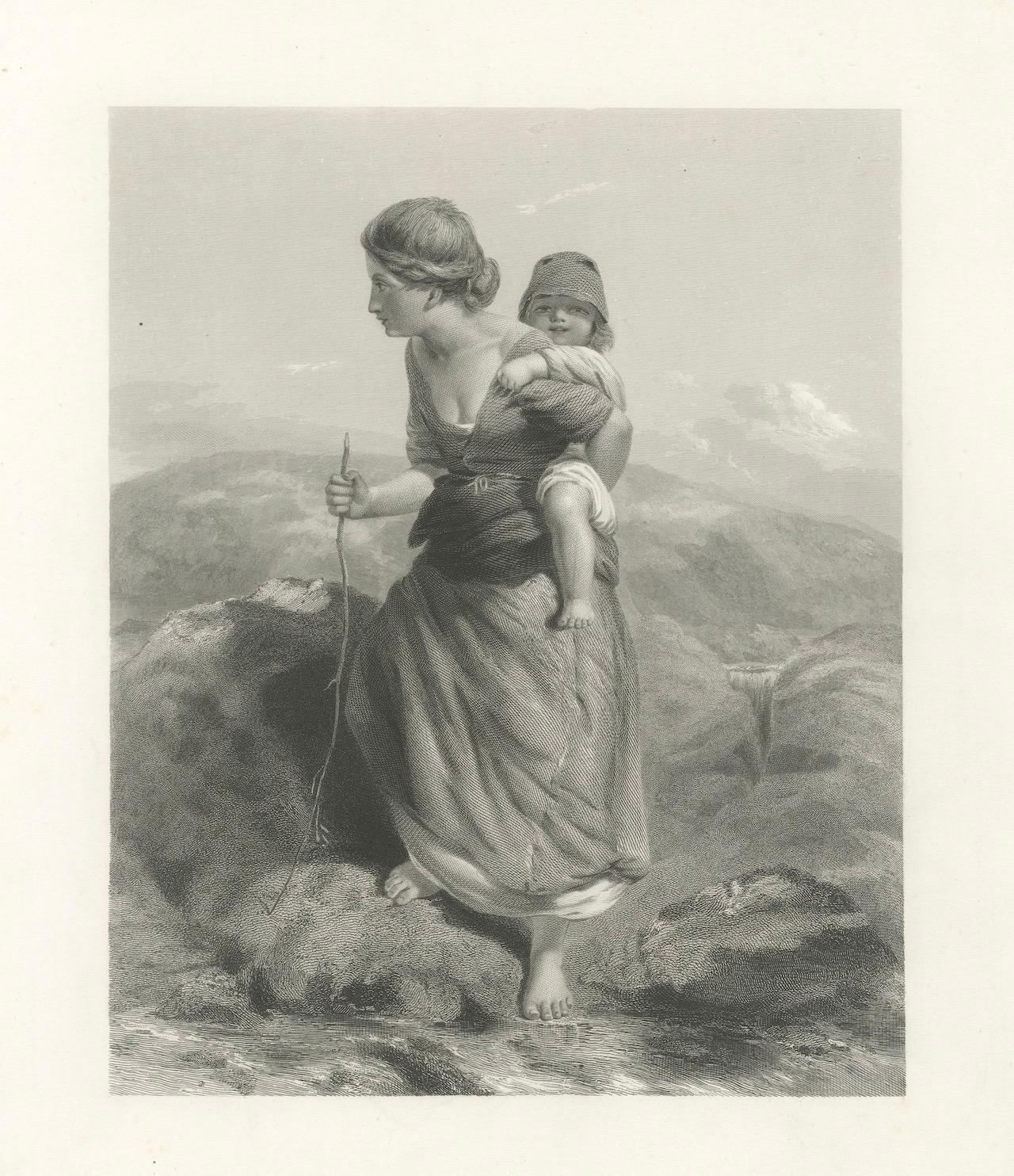 Grabado antiguo - El montañero con el niño - Poole & Garner - c.1870 Papel en venta