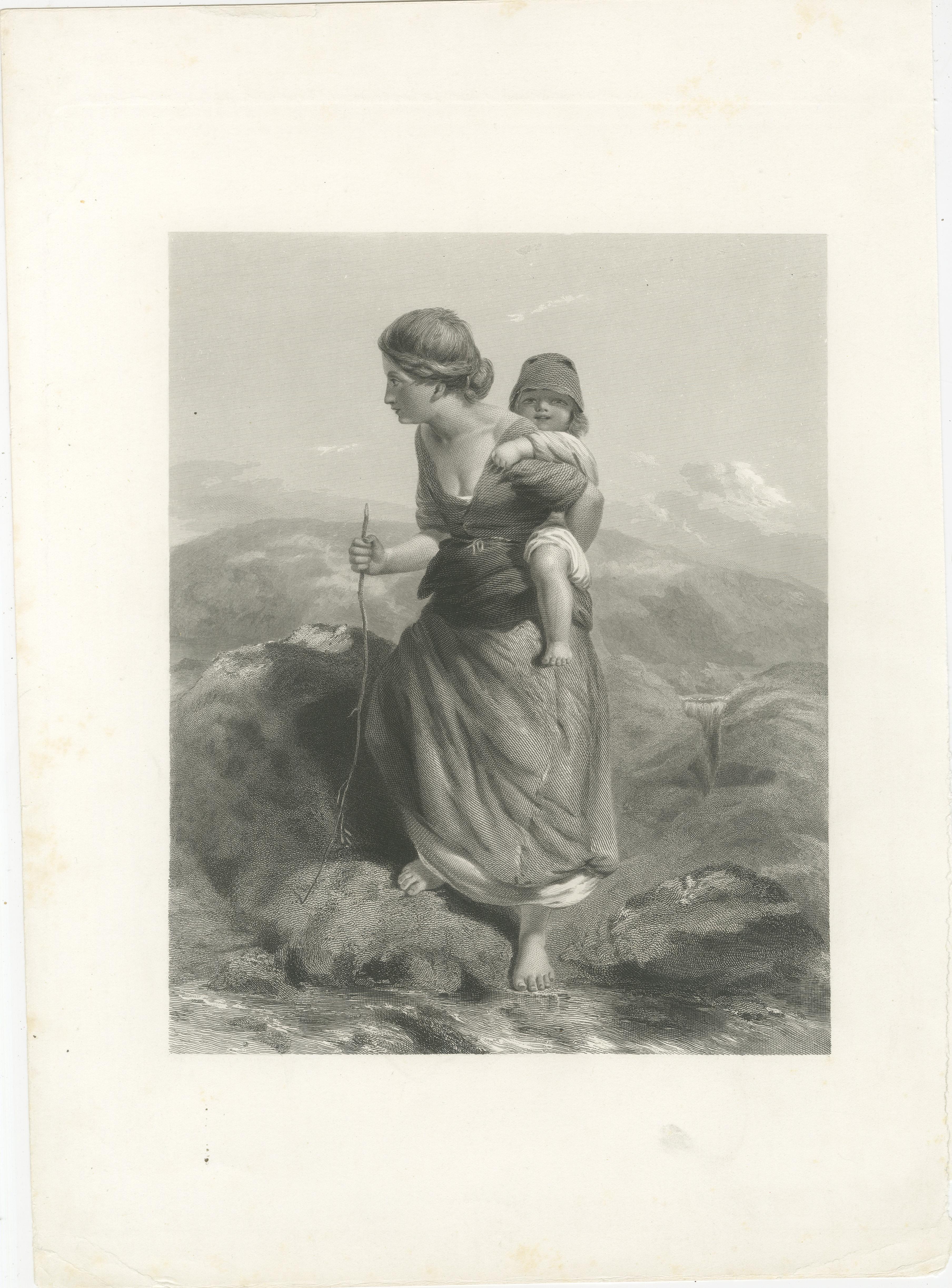 Grabado antiguo - El montañero con el niño - Poole & Garner - c.1870 en venta 1