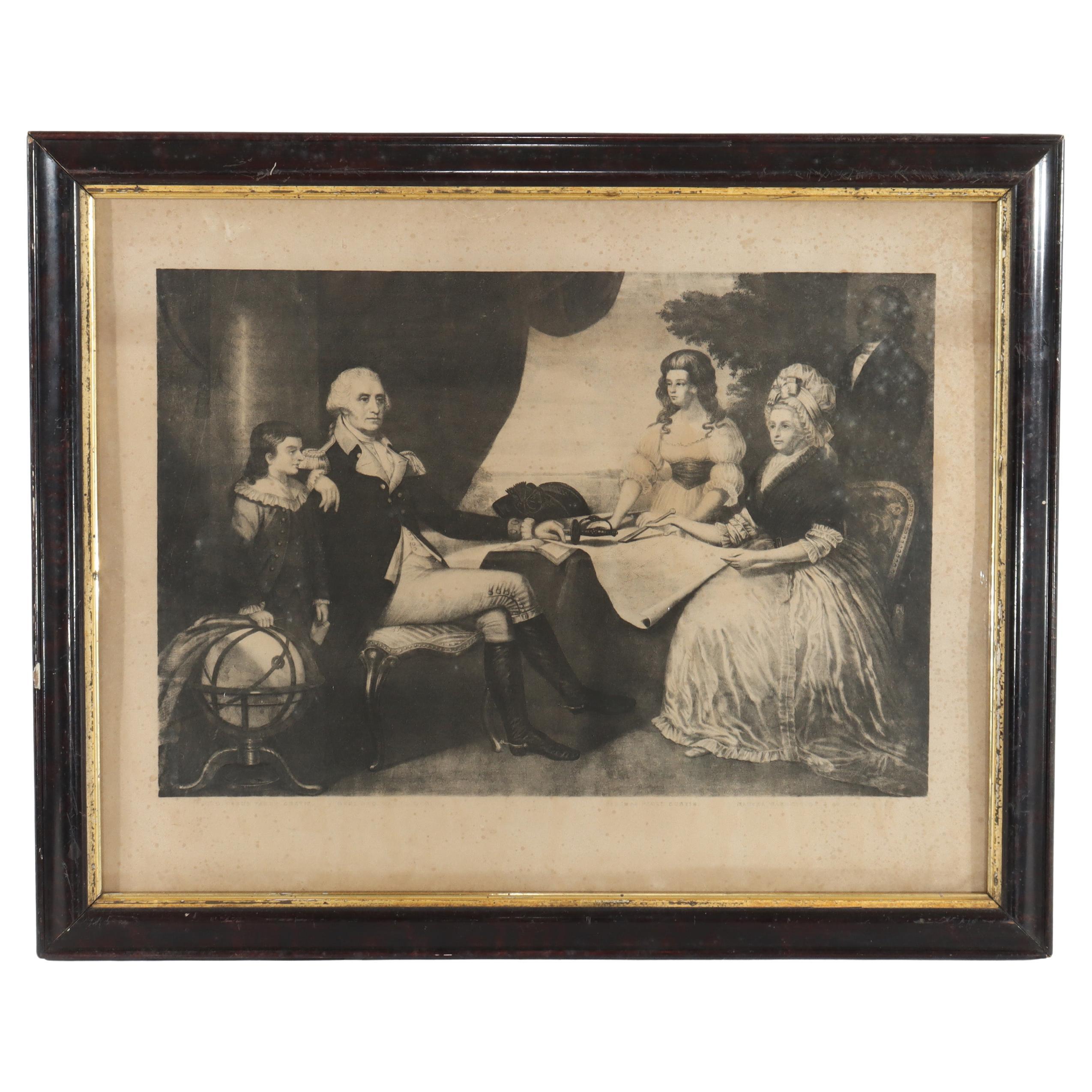 Antique Print “The Washington Family” From Engraving By Edward Savage c1830 en venta