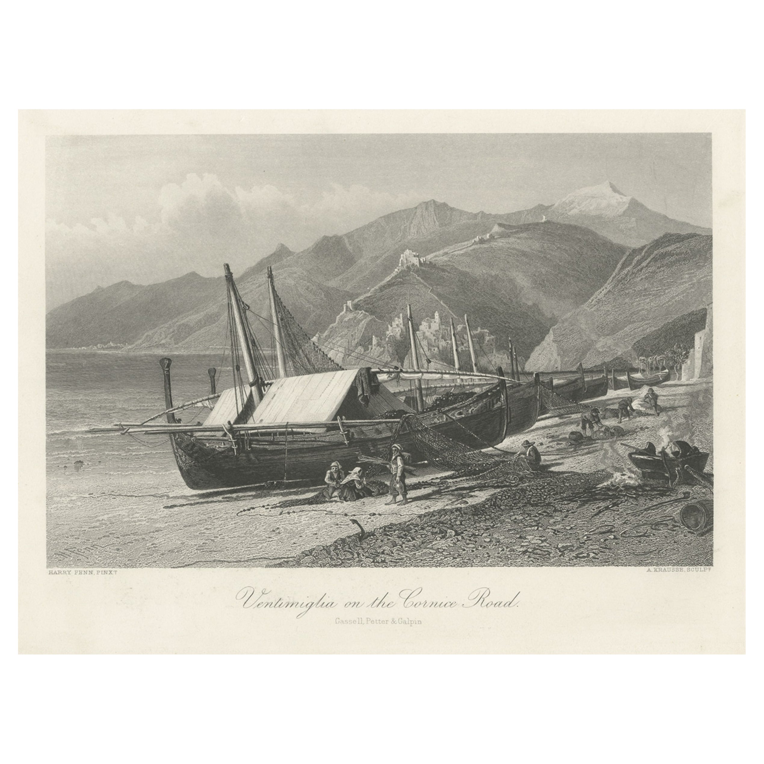 Impression ancienne intitulée « Ventimiglia on the Cornice Road » en Italie du Nord, vers 1880 en vente
