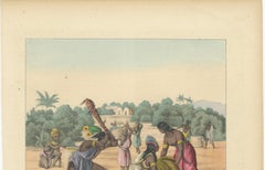Antique Print – Turtle Hunting Scene in India, Hand-Colored Lithograph, 1857