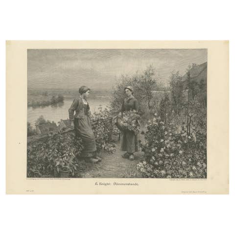 Antique Print Twilight Hour by R. Knight, Rural German Scene , ca.1900