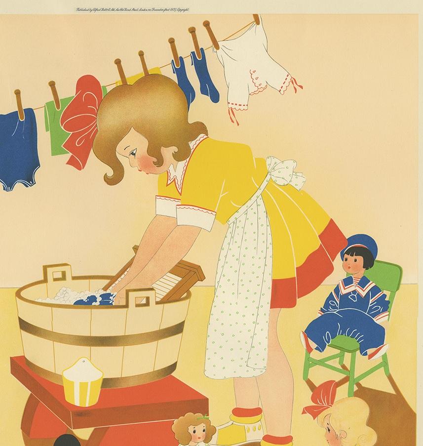English Antique Print 'Washing Day' by W. Schermelé, 1937 For Sale