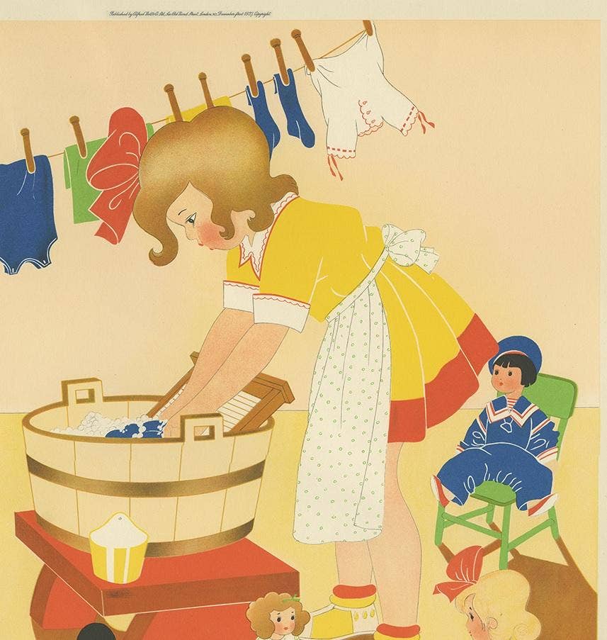 Antique Print 'Washing Day' by W. Schermelé, 1937