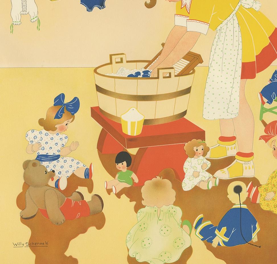 Antique Print 'Washing Day' by W. Schermelé, 1937 In Good Condition For Sale In Langweer, NL