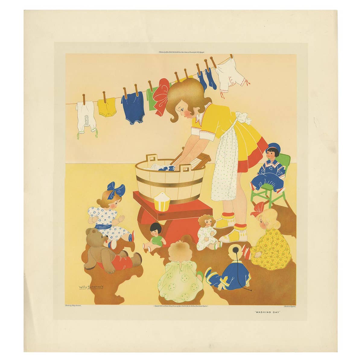 Antique Print 'Washing Day' by W. Schermelé, 1937