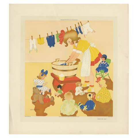 Antique Print 'Washing Day' by W. Schermelé, 1937