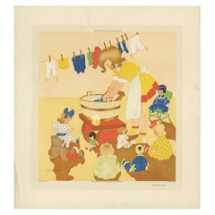 Gravure ancienne 'Washing Day' de W. Schermelé, 1937