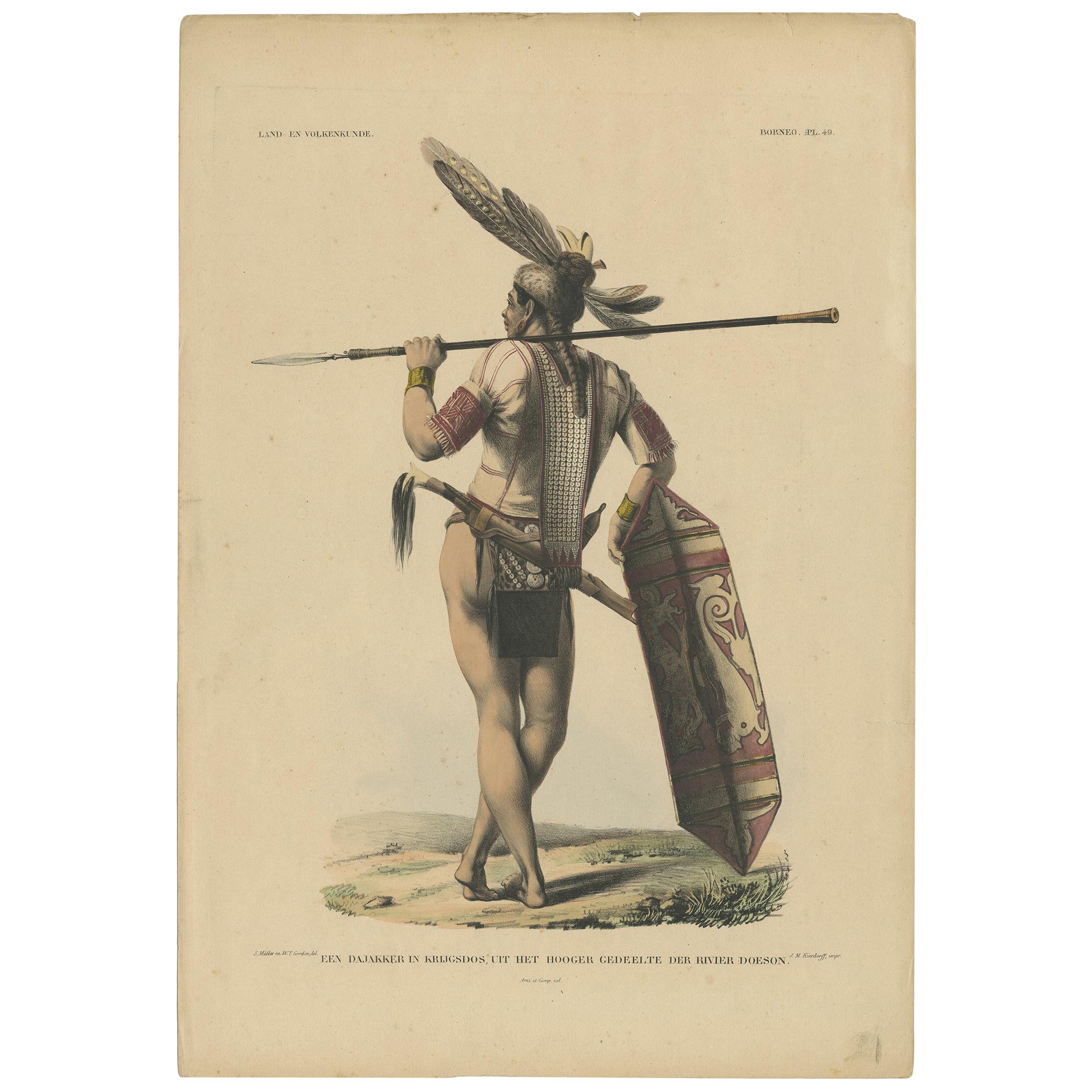 Antique Print with a Native of Borneo ‘Indonesia’ by Temminck, circa 1840 For Sale