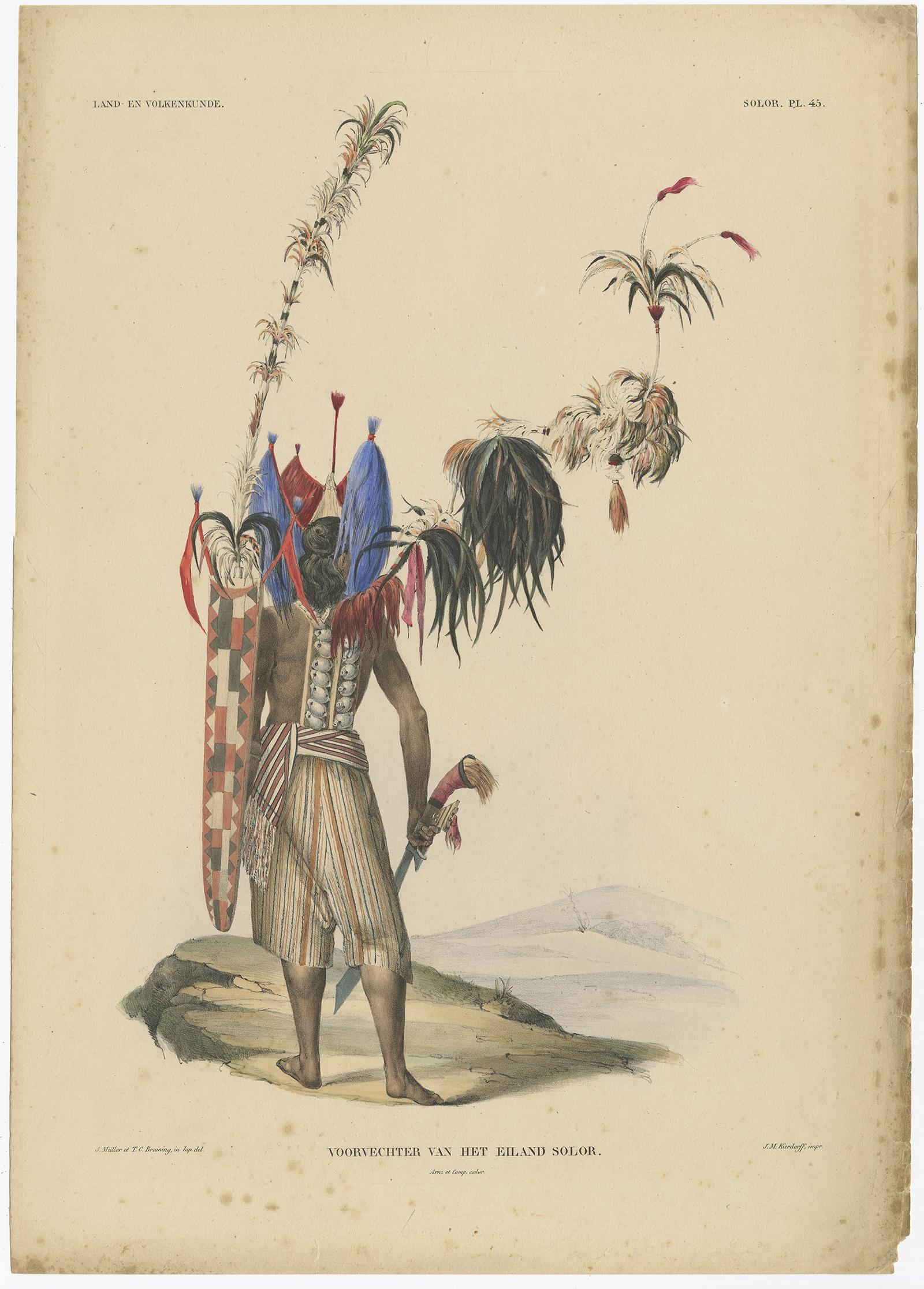 XIX secolo Stampa antica con un nativo di Solor 'Indonesia' di Temminck, 1840 ca. in vendita