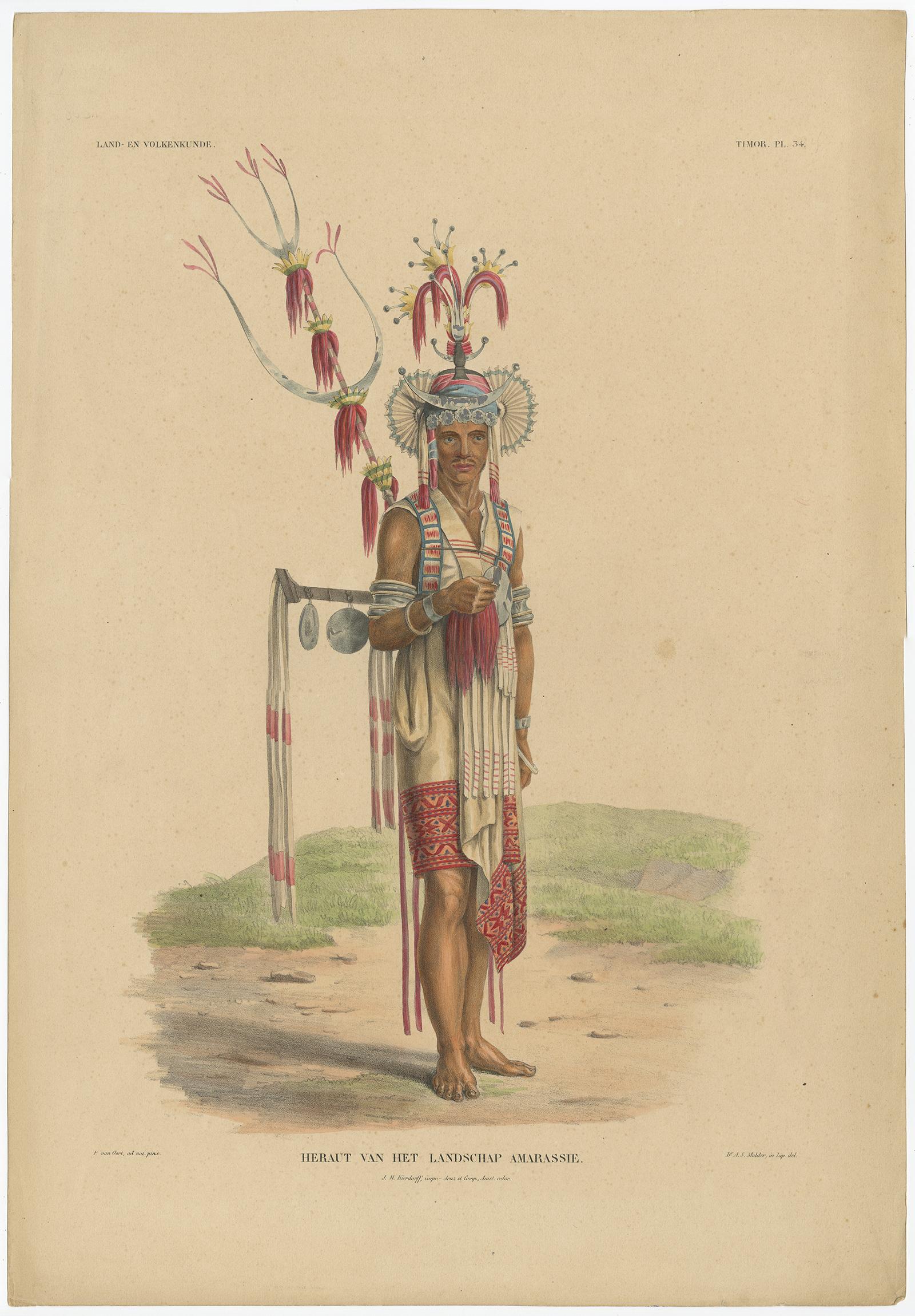 Antique Print with a Native of Timor ‘Indonesia’ by Temminck, circa 1840 In Good Condition For Sale In Langweer, NL