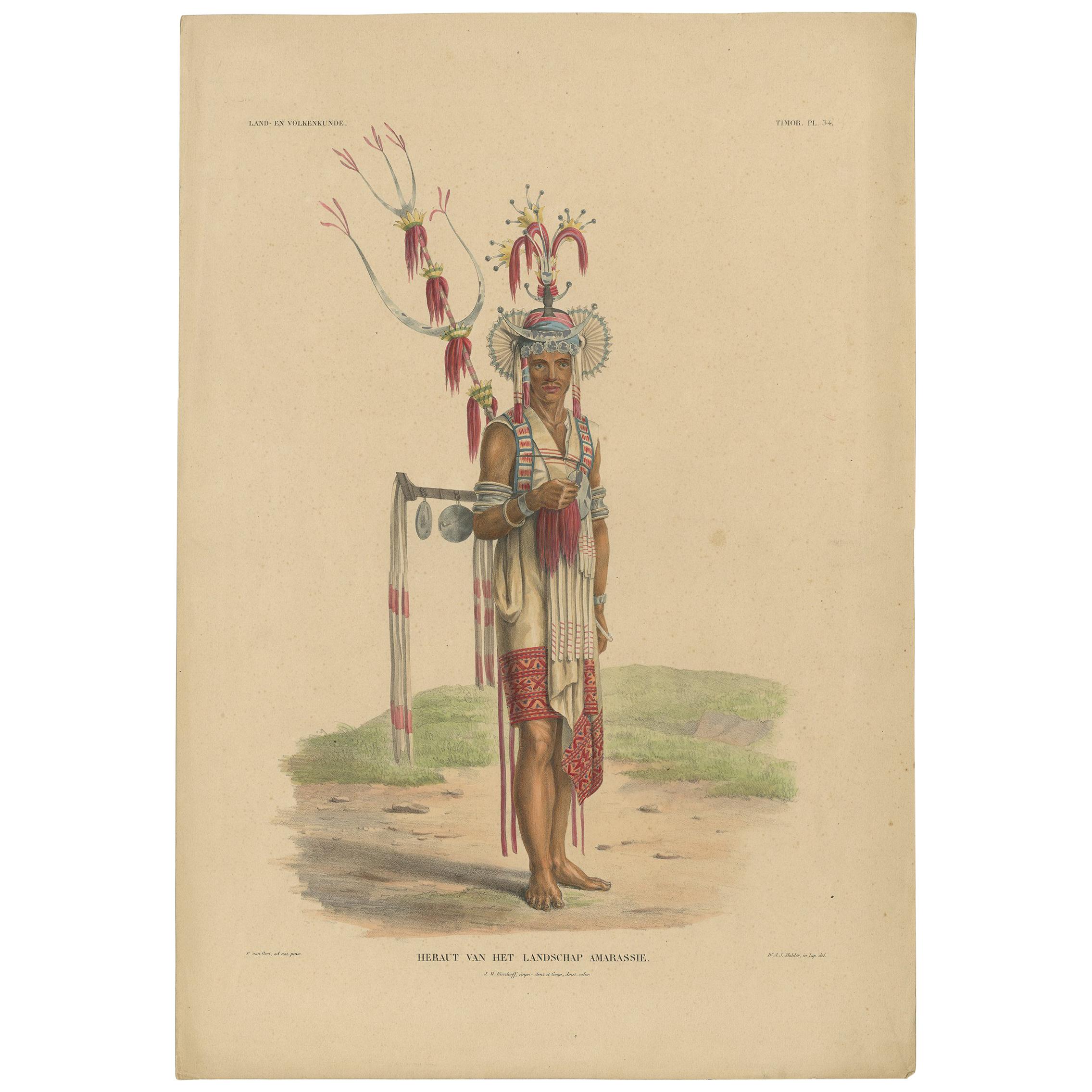 Antique Print with a Native of Timor ‘Indonesia’ by Temminck, circa 1840 For Sale
