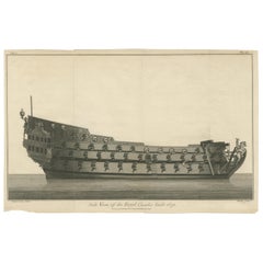 Antique Print with a Side View of the 'Royal Charles' Vessel by Newton '1796'