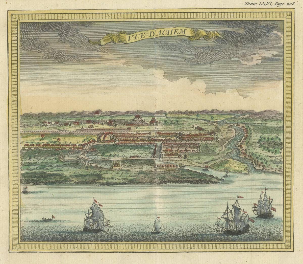 Antique Print with a View of Aceh, Sumatra in Indonesia