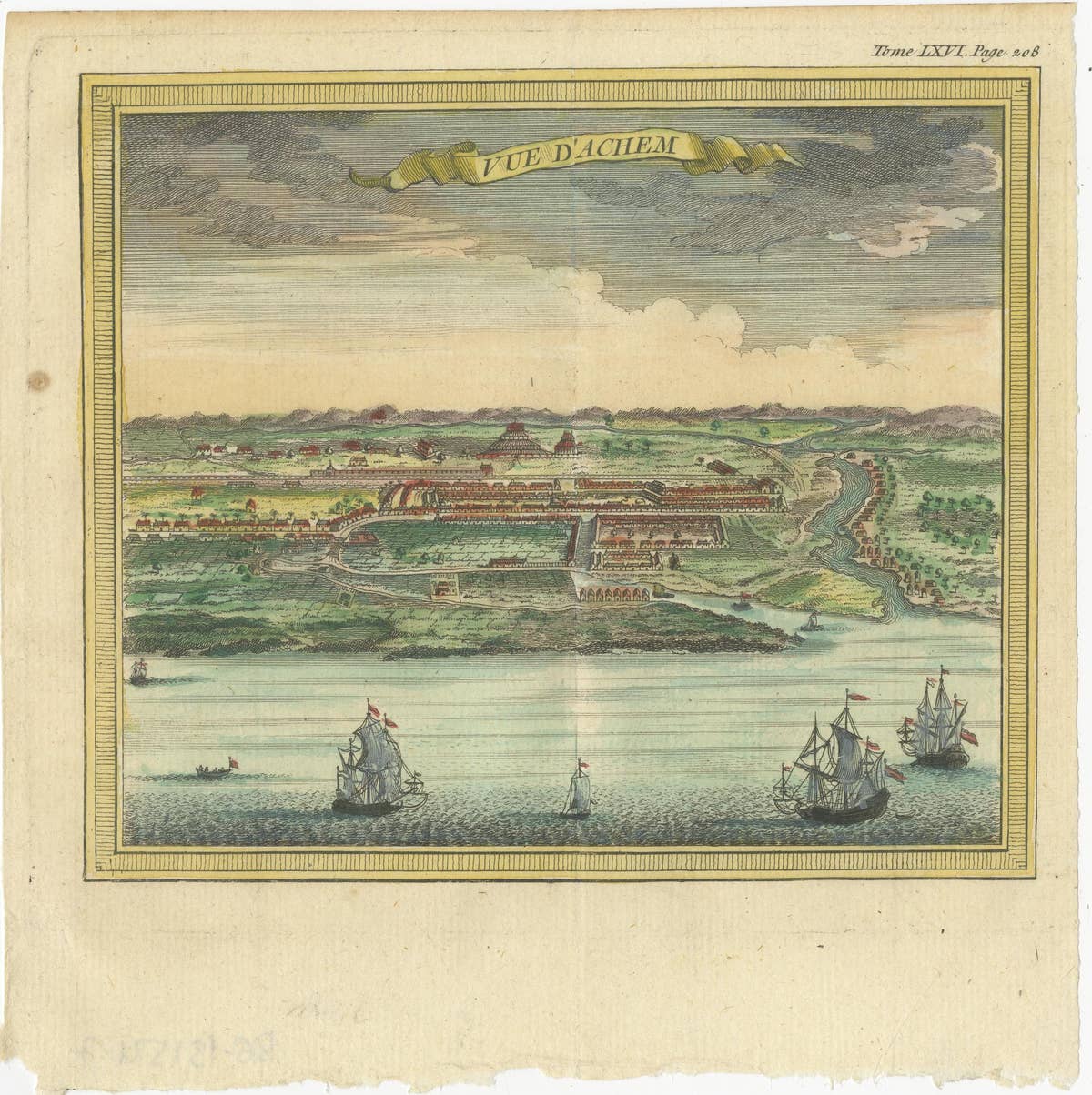 Antique Print with a View of Aceh, Sumatra in Indonesia