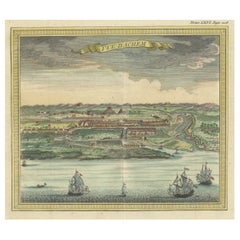 Grabado antiguo con una vista de Aceh, Sumatra en Indonesia