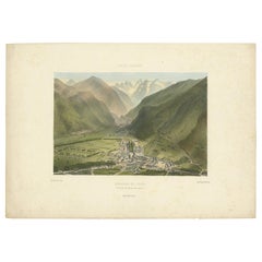 Antiker Druck mit einer Ansicht von Bagnres-de-Luchon von Bassy, um 1890