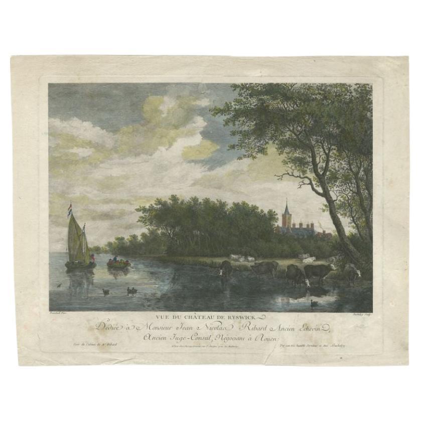 Antique Print with a view of Chateau Rijswijk by Bacheley, 1773