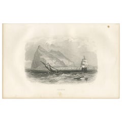 Impression ancienne avec une vue de Gibraltar par D'Urville (1853)