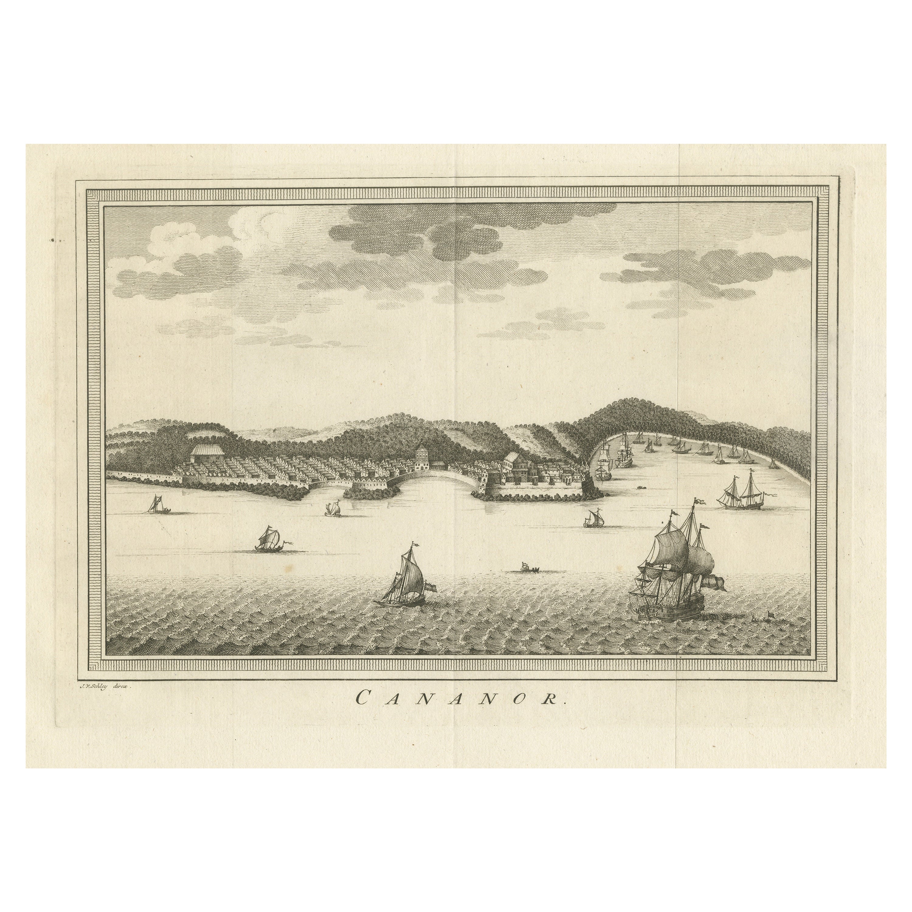 Impression ancienne avec une vue de Kannur (ou Cannanore), Kerala, Inde