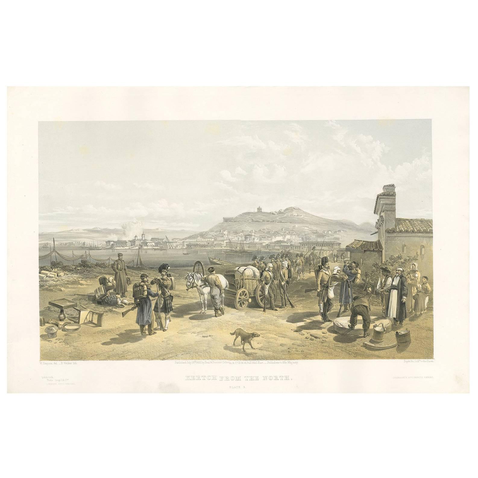 Impression ancienne avec une vue de la guerre de Kertch « Civil War » par W. Simpson, 1855