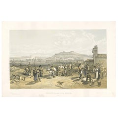 Grabado antiguo con una vista de Kertch "Guerra de Crimea" por W. Simpson, 1855