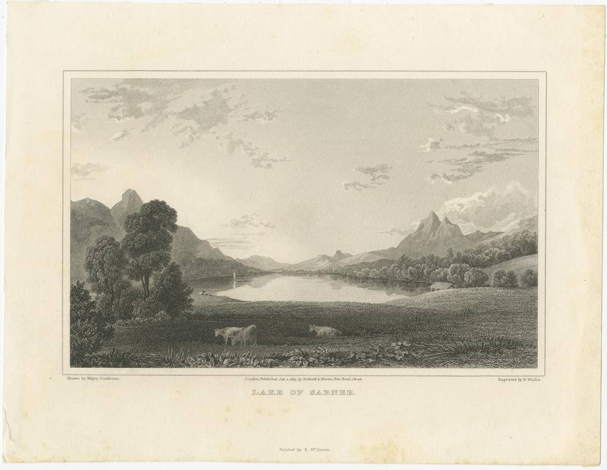 Antique Print with a View of Lake Sarnen, Switzerland