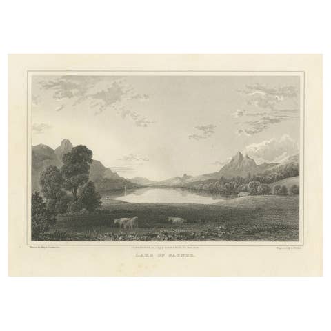 Antique Print with a View of Lake Sarnen, Switzerland