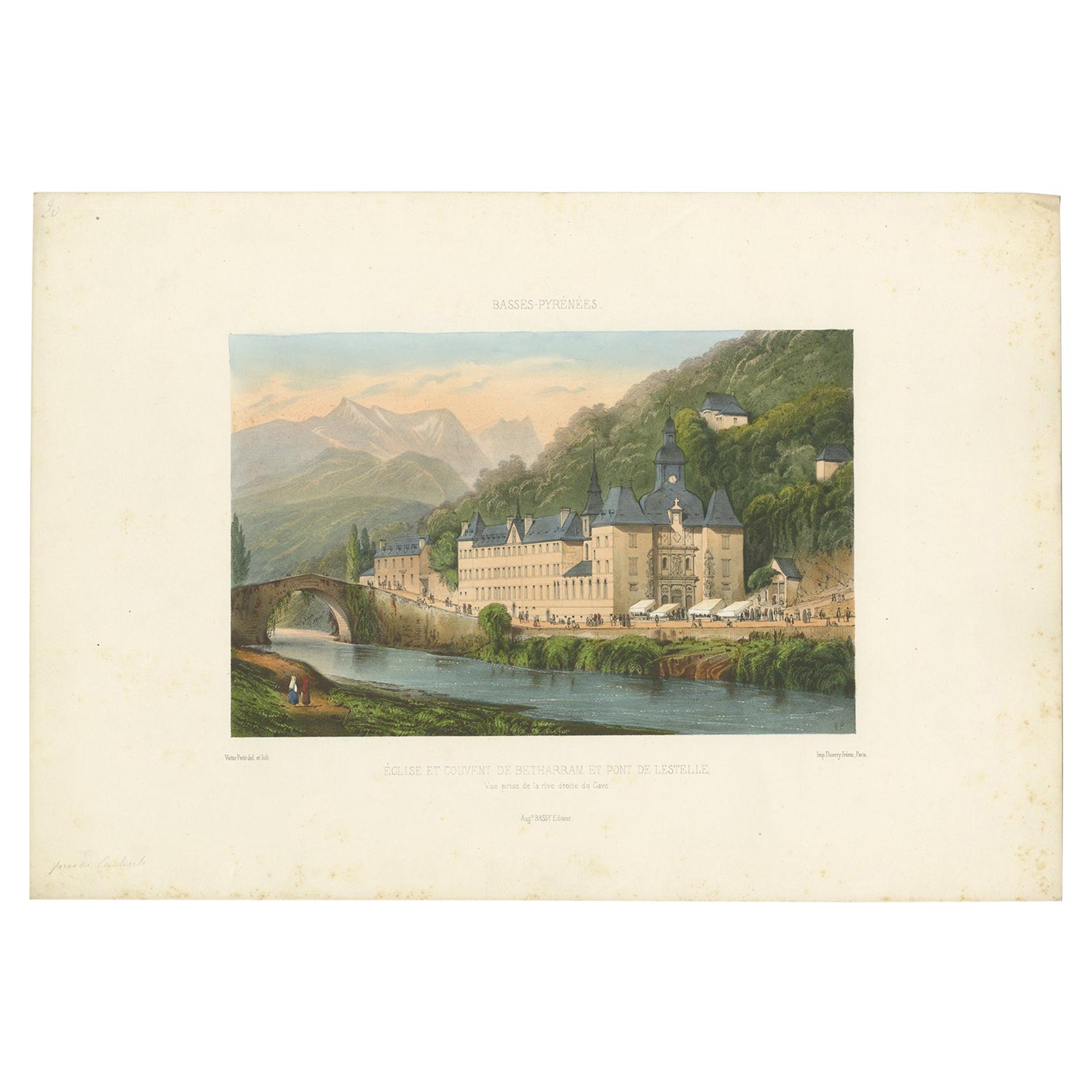 Antique Print with a View of Lestelle Betharram by Bassy 'c.1890' For Sale