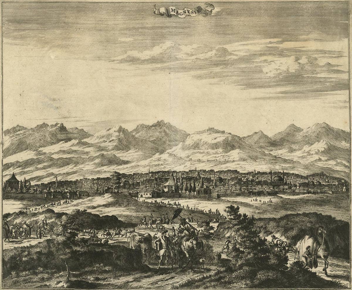 Antique Print with a View of Magnesie in Turkey by O. Dapper, circa 1680