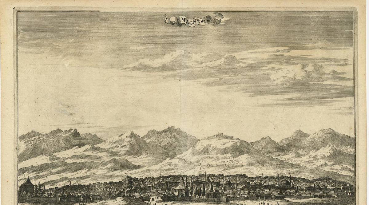 Antique Print with a View of Magnesie in Turkey by O. Dapper, circa 1680