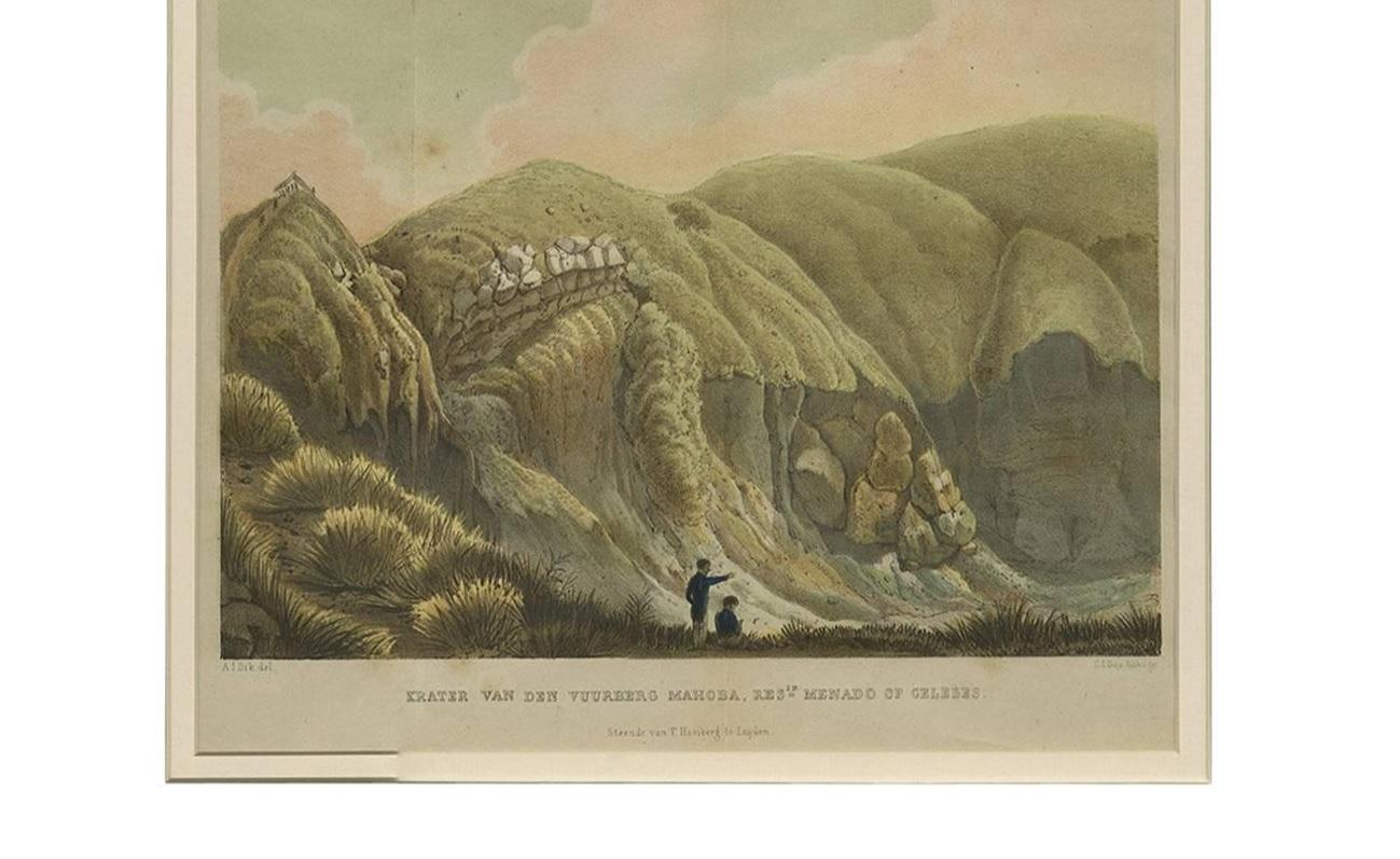 Antique Print with a View of Menado on Celebes 'Indonesia' by C.G.C. Reinwardt In Good Condition For Sale In Langweer, NL