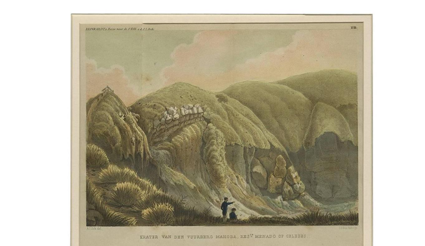 19th Century Antique Print with a View of Menado on Celebes 'Indonesia' by C.G.C. Reinwardt For Sale