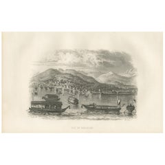 Stampa antica con veduta di Nagasaki di D'Urville, 1853