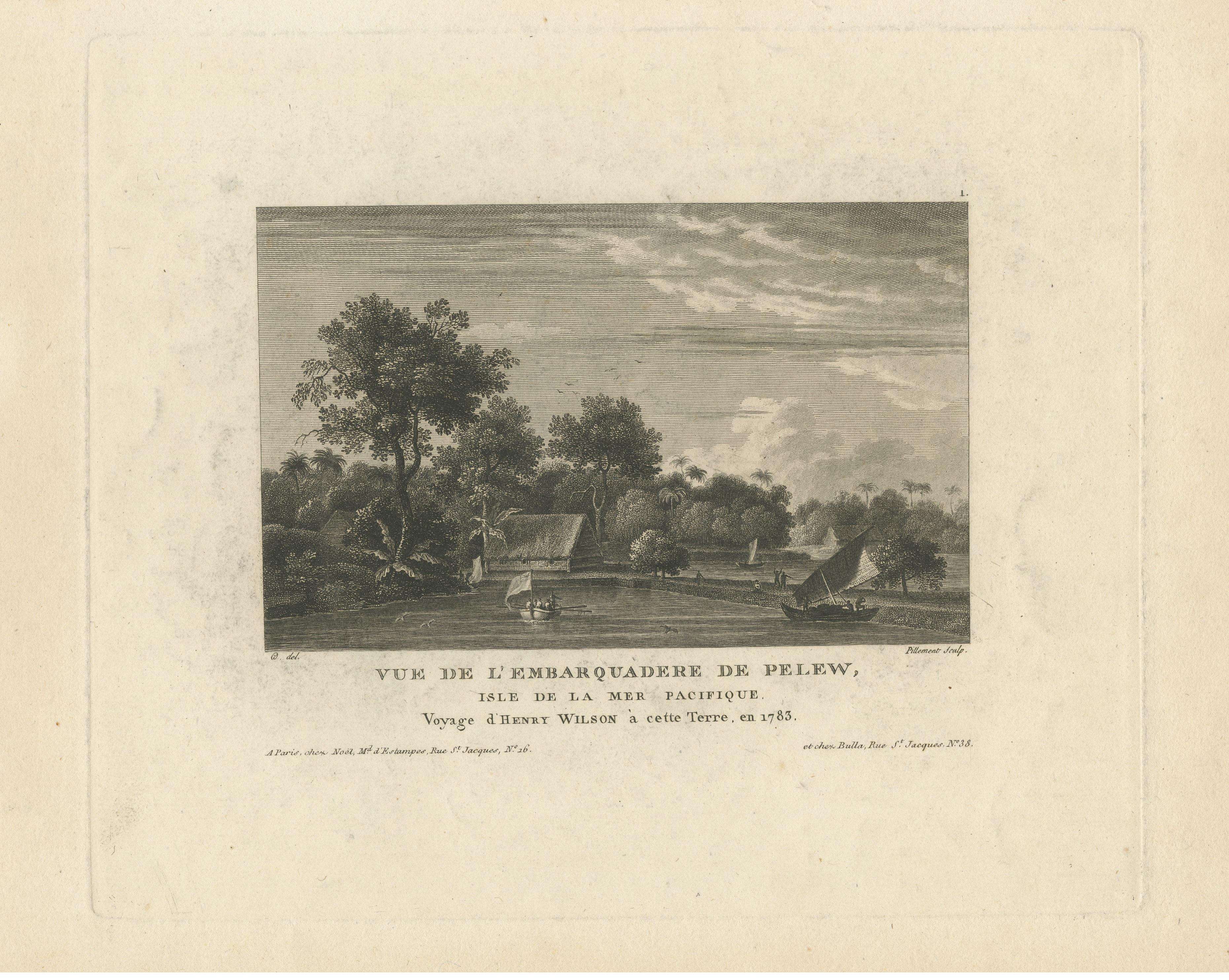Antique Print with a View of 'Pelew' or the Island of Palau, Pacific In Fair Condition For Sale In Langweer, NL