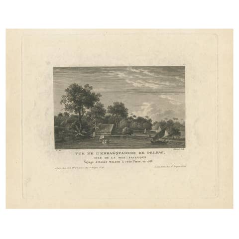 Antique View of Palau (Pelew), Pacific Islands – Engraved Scene, 1823