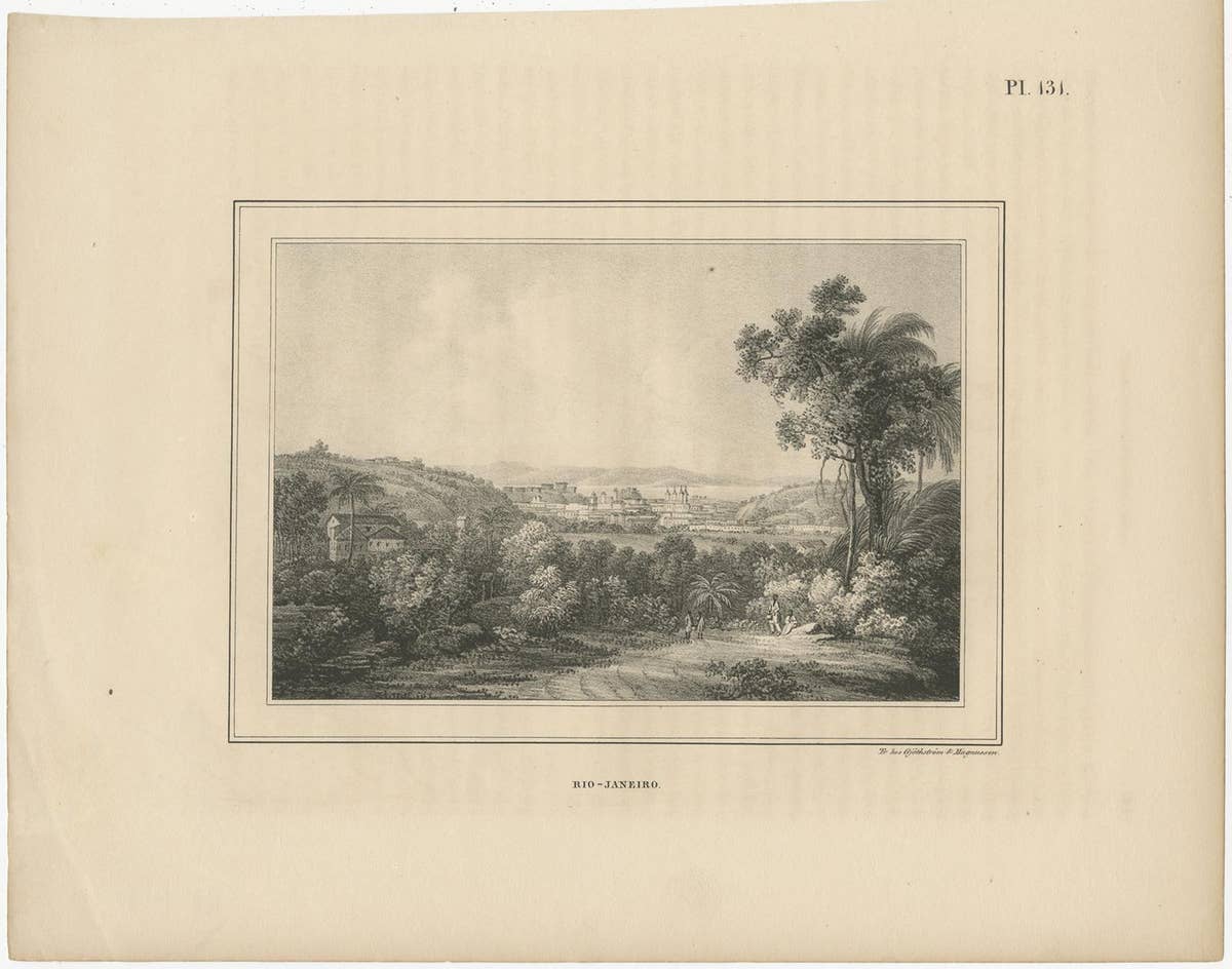 Antique Print with a View of Rio De Janeiro, Brazil