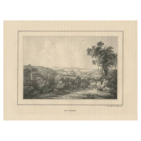 Antique Print with a View of Rio De Janeiro, Brazil